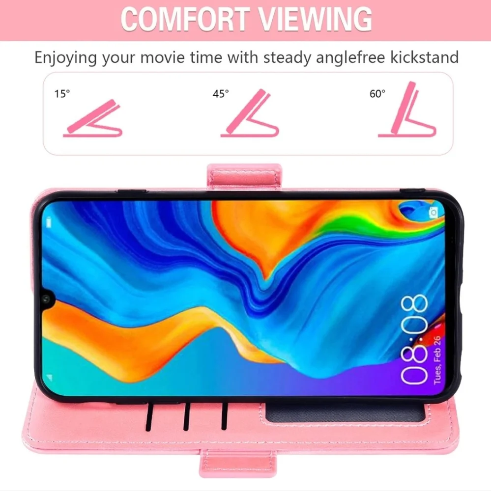 P30 Lite Wallet Case and Tempered Glass Screen Protector Credit Card Holder Flip